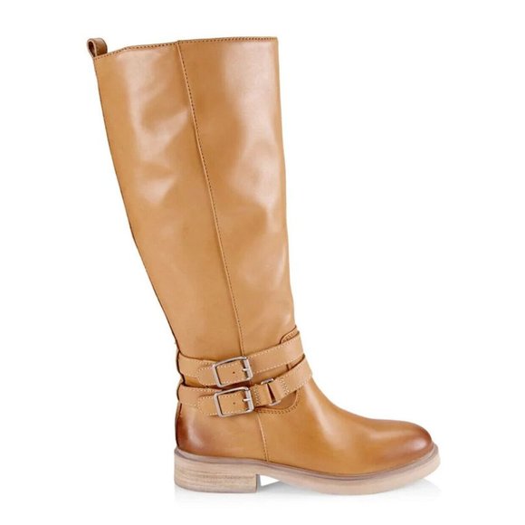 New! Sam Edelman Freda Tall Leather Riding Boots Cashew Tan Leather 8.5 DD323
